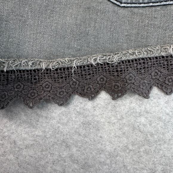 Free People Denim Shorts Womens 31 Gray Vintage Wash High Rise Crochet Lace Trim - Picture 6 of 8